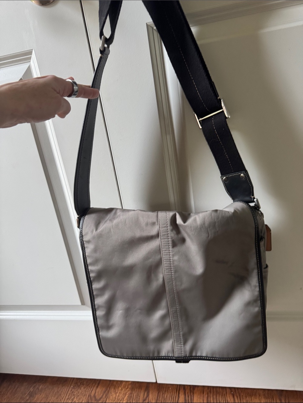 Coach Gray Nylon Messenger Bag with Black Strap